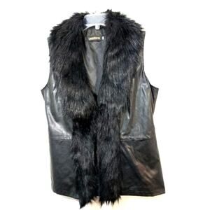 Lanshifei vegan leather fur trim tie back vest